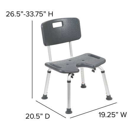 Flash Furniture 15-1/4" L, Plastic, Aluminum, Gray U-Shaped Shower Chair DC-HY3502L-GRY-GG